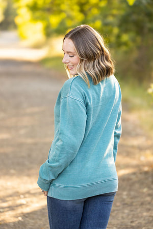 Vintage Wash Pocket Pullover - Teal by Michelle Mae