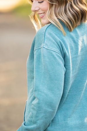 Vintage Wash Pocket Pullover - Teal by Michelle Mae