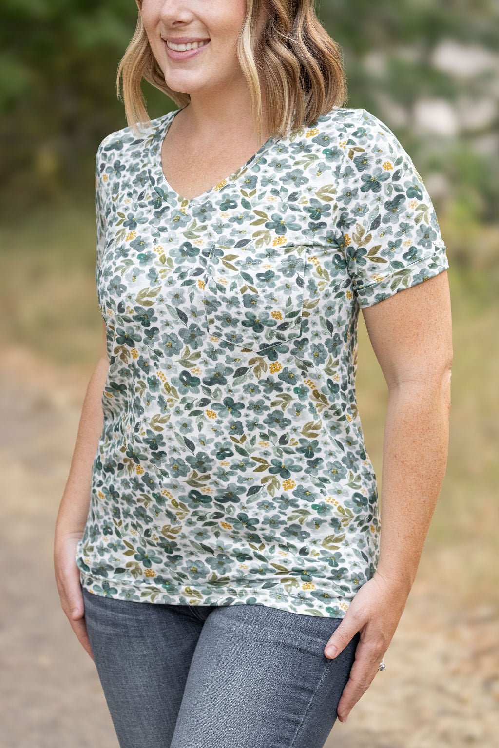 Sophie Pocket Tee - Green Floral by Michelle Mae