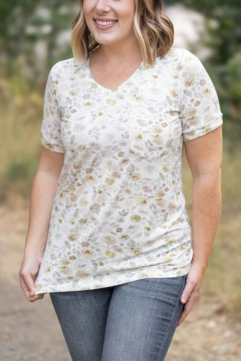 Sophie Pocket Tee - Neutral Floral by Michelle Mae