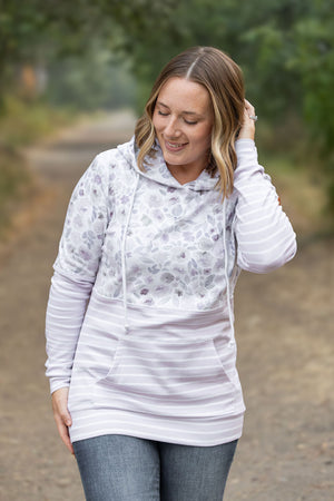 Hailey Pullover Hoodie - Blush Floral and Stripes by Michelle Mae