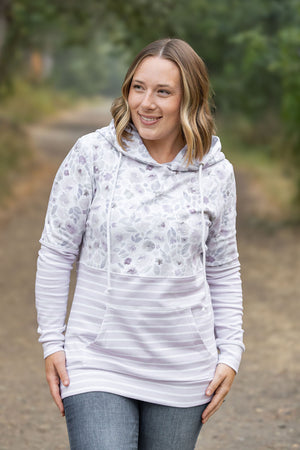 Hailey Pullover Hoodie - Blush Floral and Stripes by Michelle Mae