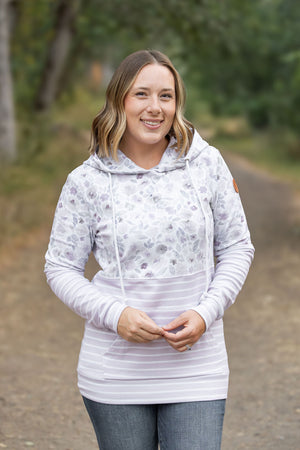 Hailey Pullover Hoodie - Blush Floral and Stripes by Michelle Mae