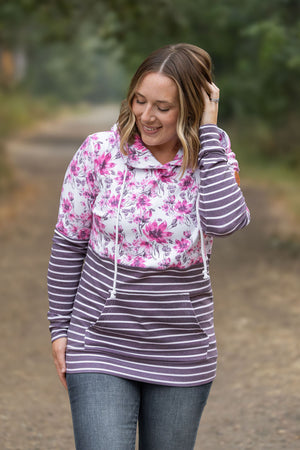 Hailey Pullover Hoodie - Pink Floral and Stripes by Michelle Mae