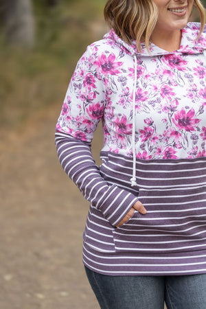 Hailey Pullover Hoodie - Pink Floral and Stripes by Michelle Mae