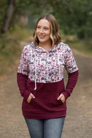 Hailey Pullover Hoodie - Red Floral and Burgundy by Michelle Mae