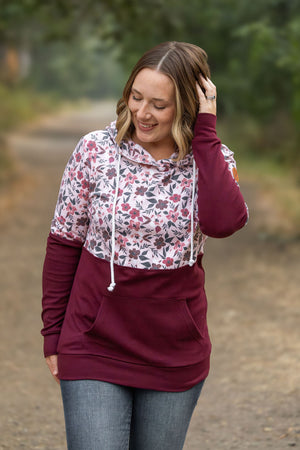 Hailey Pullover Hoodie - Red Floral and Burgundy by Michelle Mae