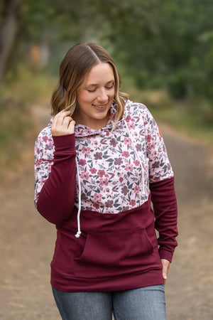 Hailey Pullover Hoodie - Red Floral and Burgundy by Michelle Mae