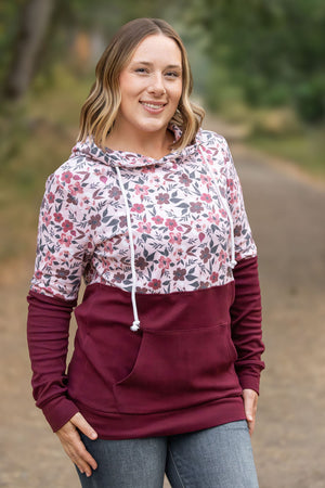 Hailey Pullover Hoodie - Red Floral and Burgundy by Michelle Mae