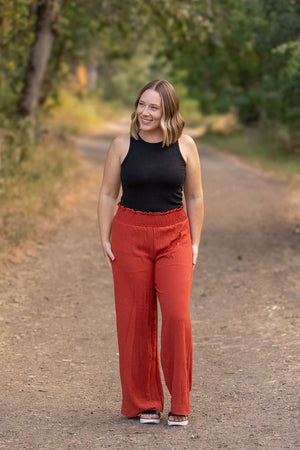 Presley Palazzo Pants - Brick Wide Leg Pants by Michelle Mae