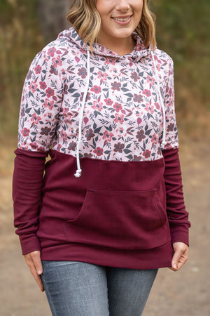 Hailey Pullover Hoodie - Red Floral and Burgundy by Michelle Mae