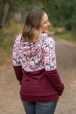 Hailey Pullover Hoodie - Red Floral and Burgundy by Michelle Mae