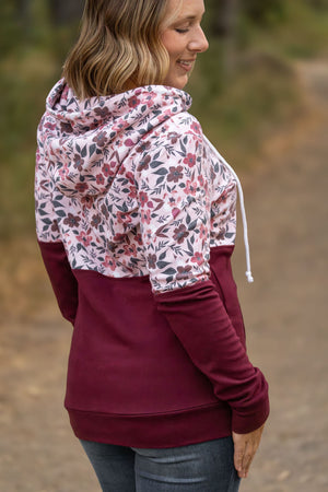 Hailey Pullover Hoodie - Red Floral and Burgundy by Michelle Mae