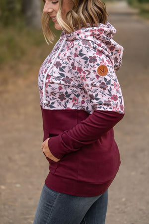 Hailey Pullover Hoodie - Red Floral and Burgundy by Michelle Mae