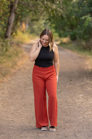 Presley Palazzo Pants - Brick Wide Leg Pants by Michelle Mae