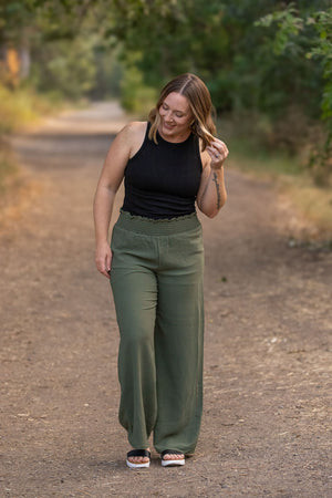 Presley Palazzo Pants - Olive Wide Leg Pants by Michelle Mae