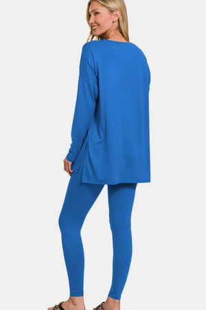 Zenana Buttery Soft Top and Leggings Lounge Set Classic Blue