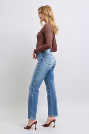 Judy Blue High Waist Vintage Wash Brushed Thermal Straight Leg Jeans