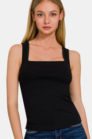 Zenana Square Neck Cropped Tank Black