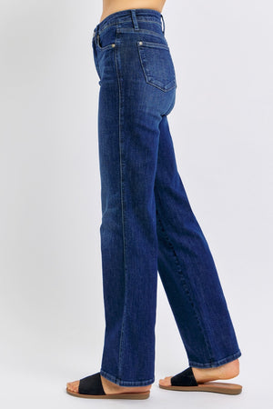 Judy Blue Mid Rise Tummy Control Classic Straight Leg Non Distressed Jeans