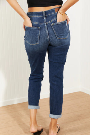 Judy Blue High Rise Dark Wash Distressed Boyfriend Jeans