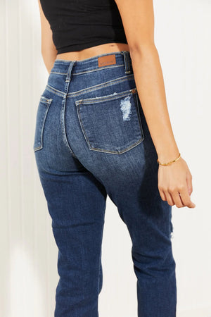 Judy Blue High Rise Dark Wash Distressed Boyfriend Jeans