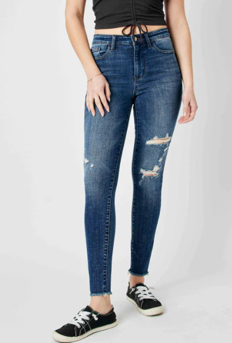 Judy Blue High Waist Distressed Frayed Raw Hem Skinny Jeans