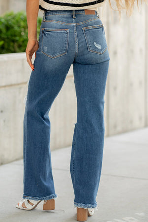 Judy Blue Mid Rise Distressed Dad Straight Leg Jeans