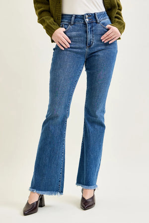 Judy Blue High Waist Double Button Waistband Frayed Hem Bootcut Jeans