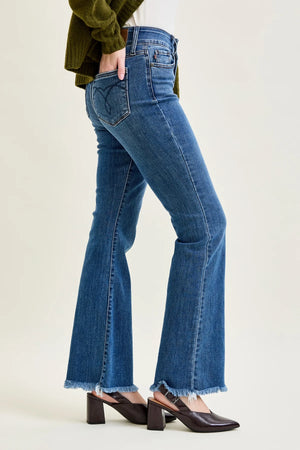Judy Blue High Waist Double Button Waistband Frayed Hem Bootcut Jeans