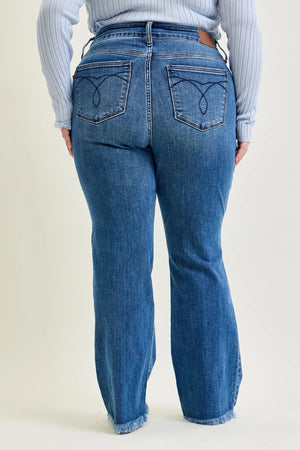 Judy Blue High Waist Double Button Waistband Frayed Hem Bootcut Jeans