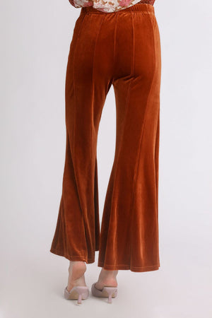 High Rise Elastic Waist Velvet Flare Pants in Terracotta