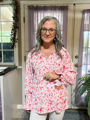 Tie-Neck Flounce Long Sleeve Lightweight Blouse