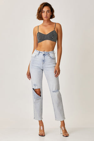 RISEN High Rise Distressed Relaxed Ankle Jeans