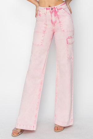 RISEN High Waist Cargo Pocket Trouser Jeans Acid Pink