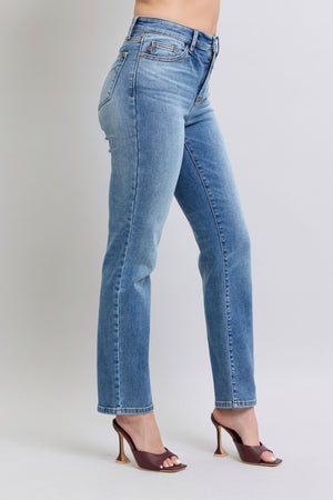 Judy Blue High Waist Vintage Wash Brushed Thermal Straight Leg Jeans