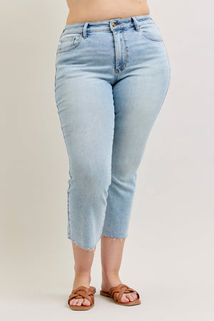 Judy Blue Mid Rise Kick Flare Light Wash With Raw Hem Jeans