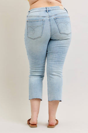 Judy Blue Mid Rise Kick Flare Light Wash With Raw Hem Jeans
