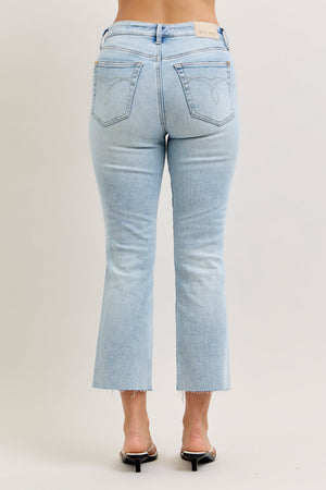 Judy Blue Mid Rise Kick Flare Light Wash With Raw Hem Jeans