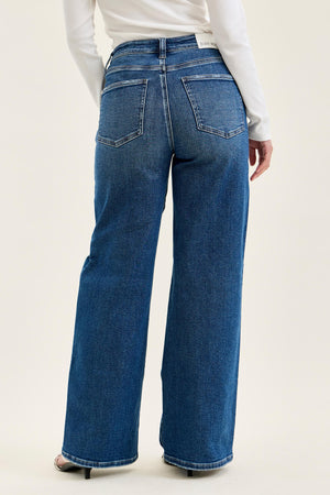 Judy Blue High Waist Rigid Magic Column Adjustable Waistband Tabs Straight Leg Destructed Jeans