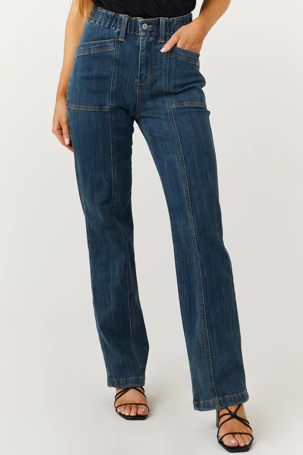 Judy Blue High Rise Elastic Waist Vintage Straight Leg Jeans