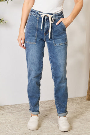 Judy Blue Hi Rise Non Distressed Drawstring Denim Joggers