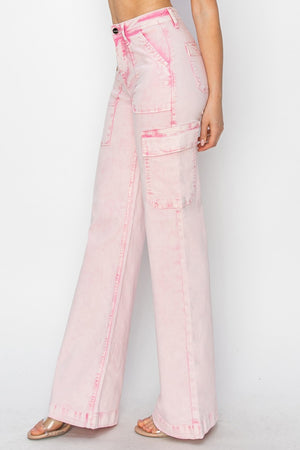 RISEN High Waist Cargo Pocket Trouser Jeans Acid Pink