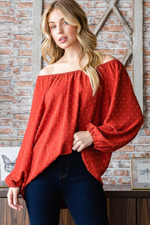 Rust Swiss Dot Off Shoulder Top