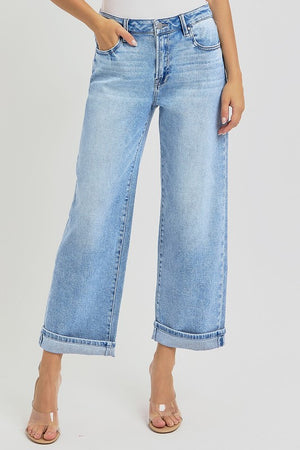 RISEN High Waist Ankle Barrel Wide Leg Cuffed Jeans