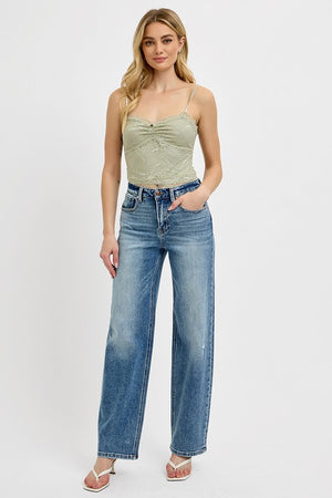 RISEN High Waist Wide Leg Light Distressed Baggy Jeans