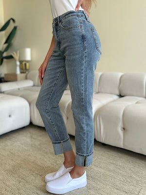 Judy Blue High Waist Cuff Hem Non Distressed Boyfriend Jeans