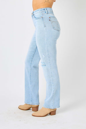 Judy Blue High Waist Front & Back Distressed 90's Straight Leg Jeans