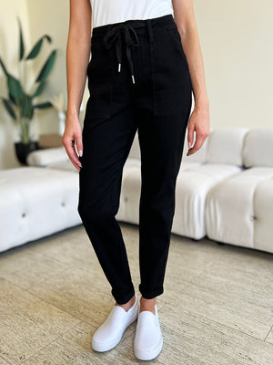 Judy Blue High Waist Jet Black Double Roll Cuff Jogger Jeans