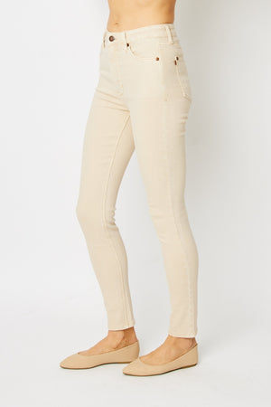 Judy Blue High Rise Garment Dyed Bone Tummy Control Skinny Jeans